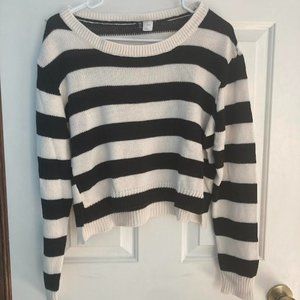 cute black and white cropped striped sweater